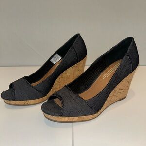 TOMs Wedges - Dark Denim (size W7)